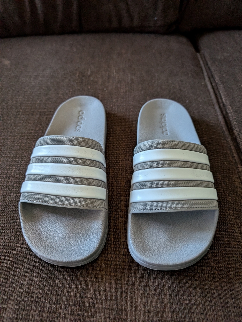 adidas Light Gray Slides with White Stripes